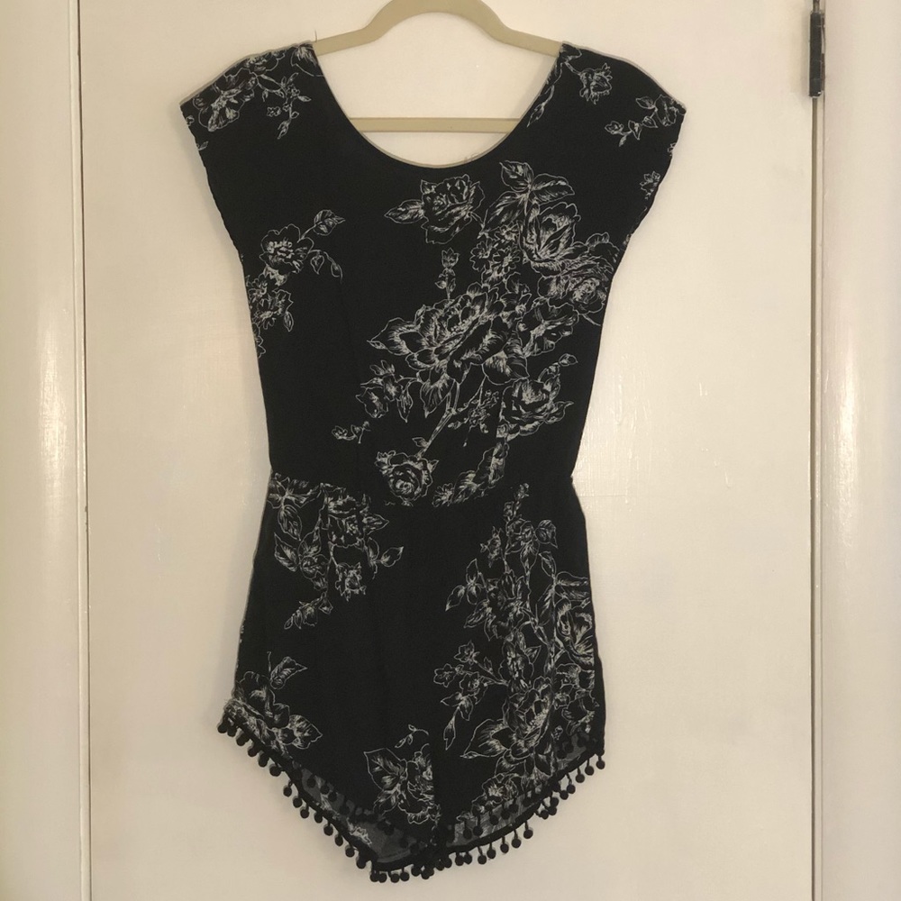 Floral black and white romper